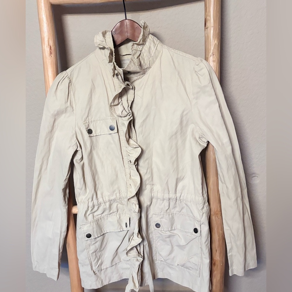 Converse One Star Beige Utility Jacket Womens Size M Ruffle Front Pockets